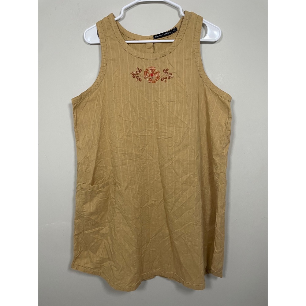 Gudrun Sjoden Embroidered Pinafore Over Dress Size Medium Boho Lagenlook Cottage